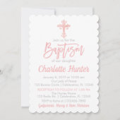 Girl Simple Elegance Pink Baptisme Uitnodiging (Voorkant)