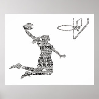 Girl Slam Dunking Basketbal Motivatie Word Art Poster