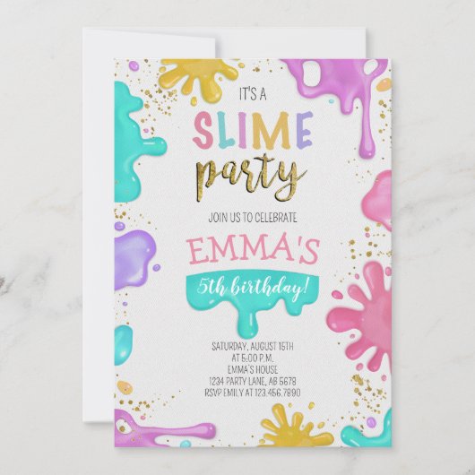 Girl Slime Verjaardagsfeestje Kaart (Voorkant)