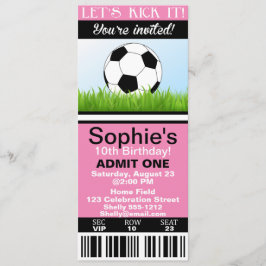 Girl Soccer Ticket-verjaardaguitnodiging aanpassen Kaart