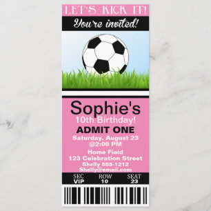 Girl Soccer Ticket-verjaardaguitnodiging aanpassen Kaart
