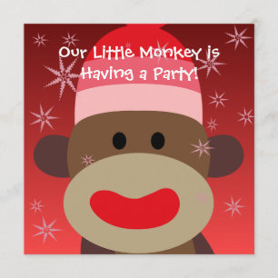Girl Sock Monkey Birthday Invitation Kaart