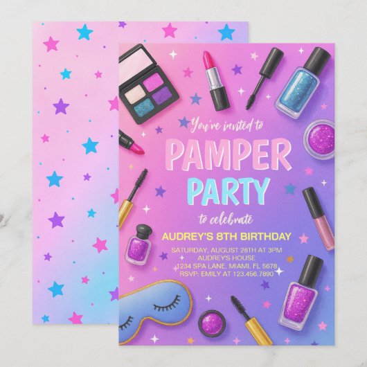 Girl Spa Pamper Party Birthday Invitation (Devant / Derrière)