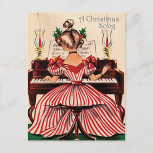 Girl speelt kerstliedje op piano, briefkaart