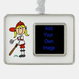 Girl Stick Figuur Baseball bij Bat Framed Ornament