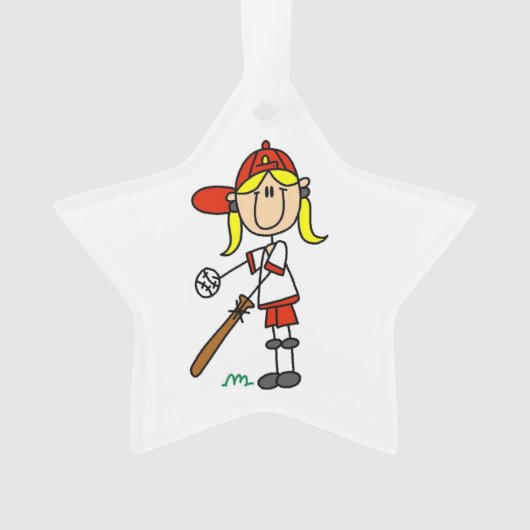 Girl Stick Figuur Baseball bij Bat Ornament (voorkant)