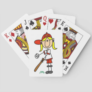 Girl Stick Figuur Baseball bij Bat Pokerkaarten