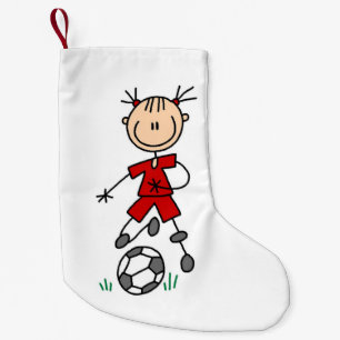 Girl Stick Figuur Soccer Red Uniform Stocking Kleine Kerstsok