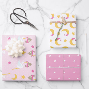 Girl Stork Moons Polka Dots Pink Baby shower Inpakpapier Vel