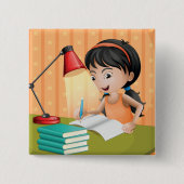 Girl Studying at Desk Doing Homework Vierkante Button 5,1 Cm (Voorkant)
