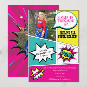Girl Super Hero Birthday Party Kaart