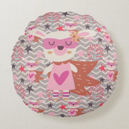 Girl Superheld Bunny Rond Kussen (Voorkant)