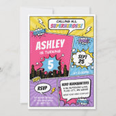 Girl Superhero Comic Invitation d'anniversaire (Devant)