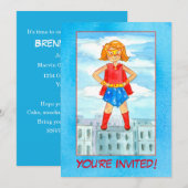 Girl Superhero Invitation de fête d'anniversaire (Devant / Derrière)