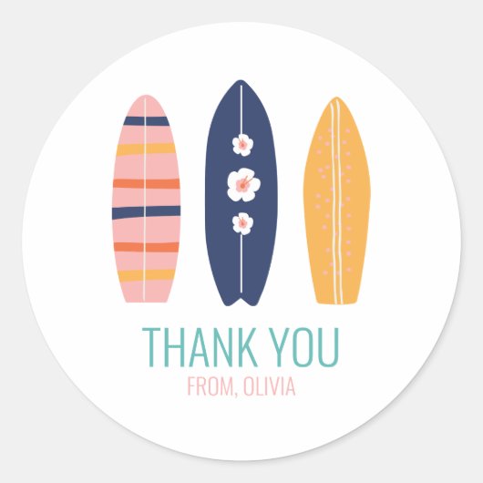 Girl Surfboard Beach Ronde Sticker (Voorkant)