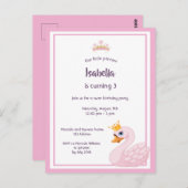 Girl swan 3ème anniversaire invitation rose (Devant / Derrière)