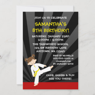 Girl Taekwondo Karate Yellow Belt Birthday Kaart