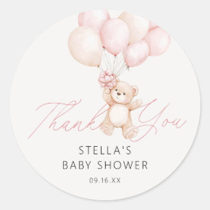 Girl Teddy Bear Balloons Baby shower Ronde Sticker