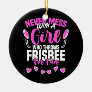 Girl Throws Frisbee Disk Golf Sport Ultimate Keramisch Ornament