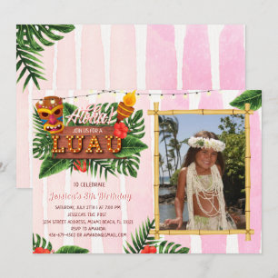 Girl Tropical Luau Birthday nodiging met foto Kaart