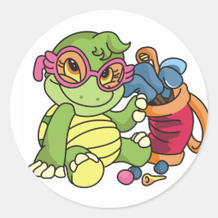 Girl Turtle Golfer Tshirts en Gifts Ronde Sticker