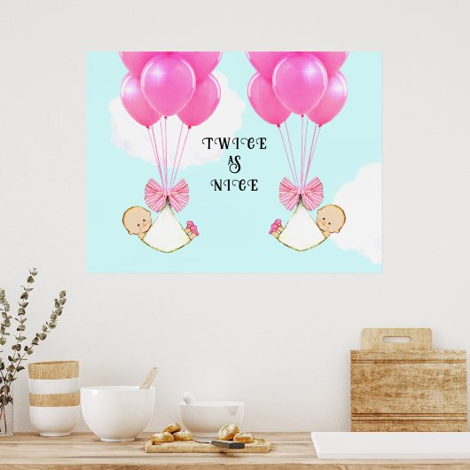Girl Twins Baby shower Poster (Keuken)