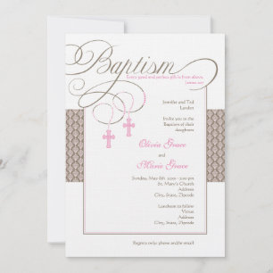Girl Twins Damask Baptism Invitation Kaart