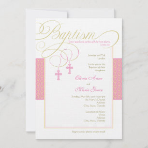 Girl Twins Damask Baptism Invitation Kaart