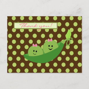 Girl Twins Peas in a Pod Baby shower Dank je wel Briefkaart