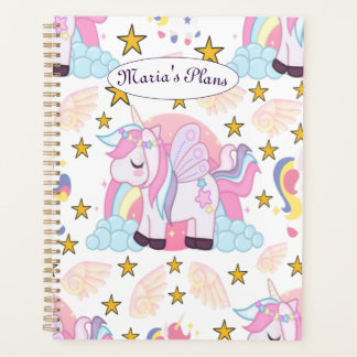 Girl Unicorn Rainbow Stars Nom personnalisé