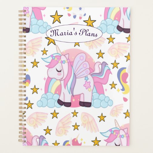 Girl Unicorn Rainbow Stars Nom personnalisé (Devant)