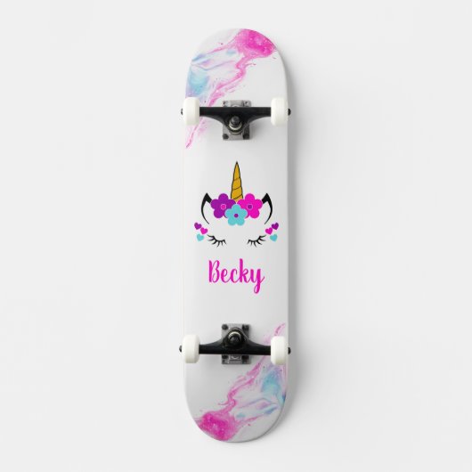 Girl Unicorn skateboard avec nom (Recto)