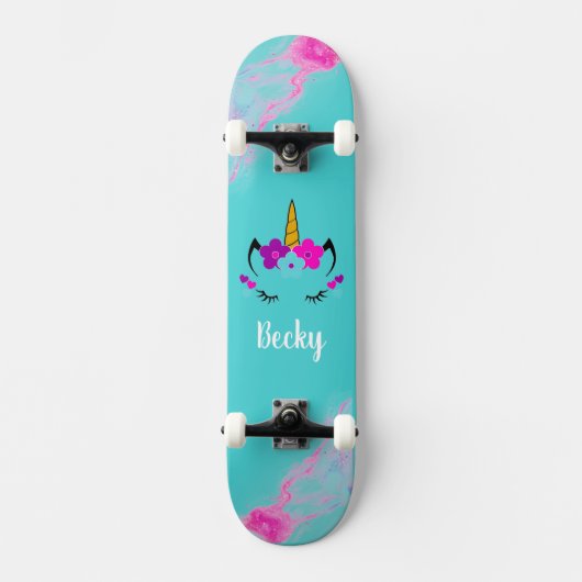 Girl Unicorn skateboard avec nom (Recto)
