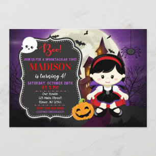 Girl Vampire Halloween Birthday Invitation Kaart