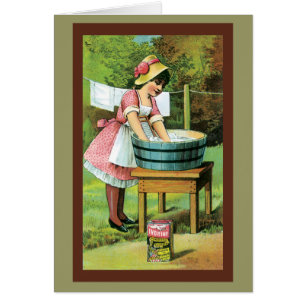 Girl Washing Clothes Card