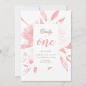 Girl Waterverf Pink First Birthday Invitation Kaart (Voorkant)