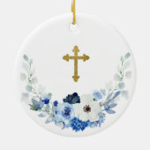 Girl White blue Floral Baptized Ceramic Ornament (Achterkant)