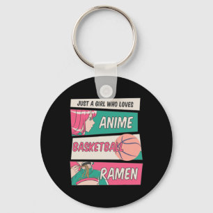 Girl Who Loves Anime Bysketbyll en Ramen Kawaii T Sleutelhanger