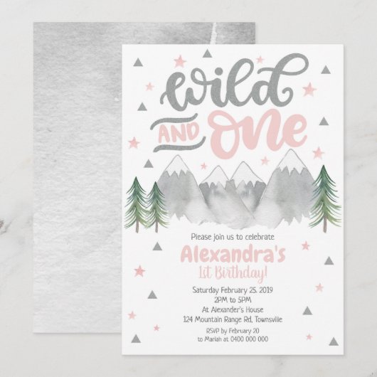 Girl Wild One 1st Birthday Invitation (Devant / Derrière)