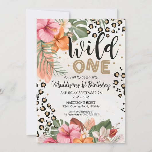 Girl Wild One Birthday Invitation Cheetah Imprimer (Devant)