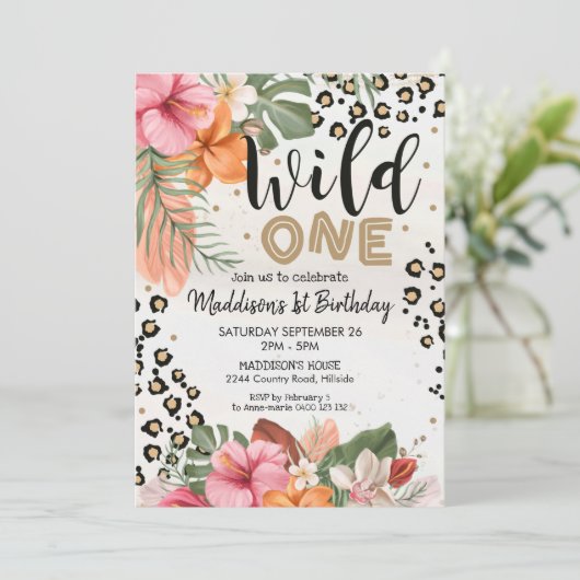 Girl Wild One Birthday Invitation Cheetah Imprimer (Debout devant)