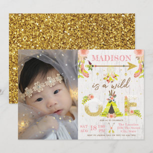 Girl Wild One Boho First Birthday Kaart