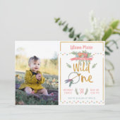Girl Wild One Boho Tribal First Birthday Invite Kaart (Staand voorkant)