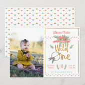 Girl Wild One Boho Tribal First Birthday Invite Kaart (Voorkant / Achterkant)