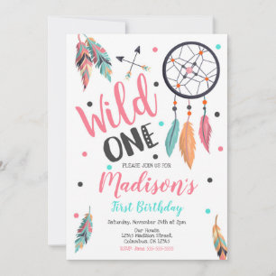 Girl Wild One Dreamcatcher Uitnodiging 1e Verjaard