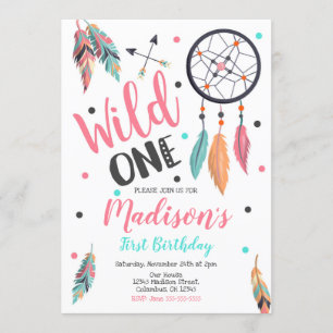 Girl Wild One Drocatcher 1st Birthday Uitnodiging