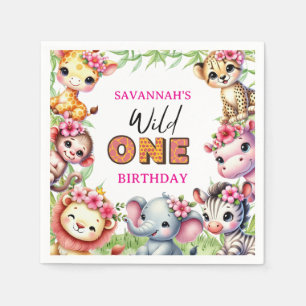 Girl Wild One Jungle Safari Verjaardag Servet