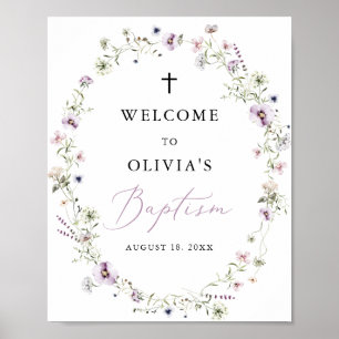 Girl Wildflower Baptism Welcome Sign Poster