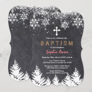 Girl Winter Holiday Snowflakes Chalkboard Baptisme Kaart