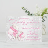 Girl Winter Wonderland Bear Baby shower Invitation (Debout devant)